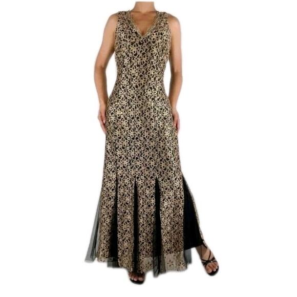 candalite | Dresses | Formal Gold Black Dress Plus 2x Sleeveless Elegant  Floral Lace Chiffon Wedding | Poshmark